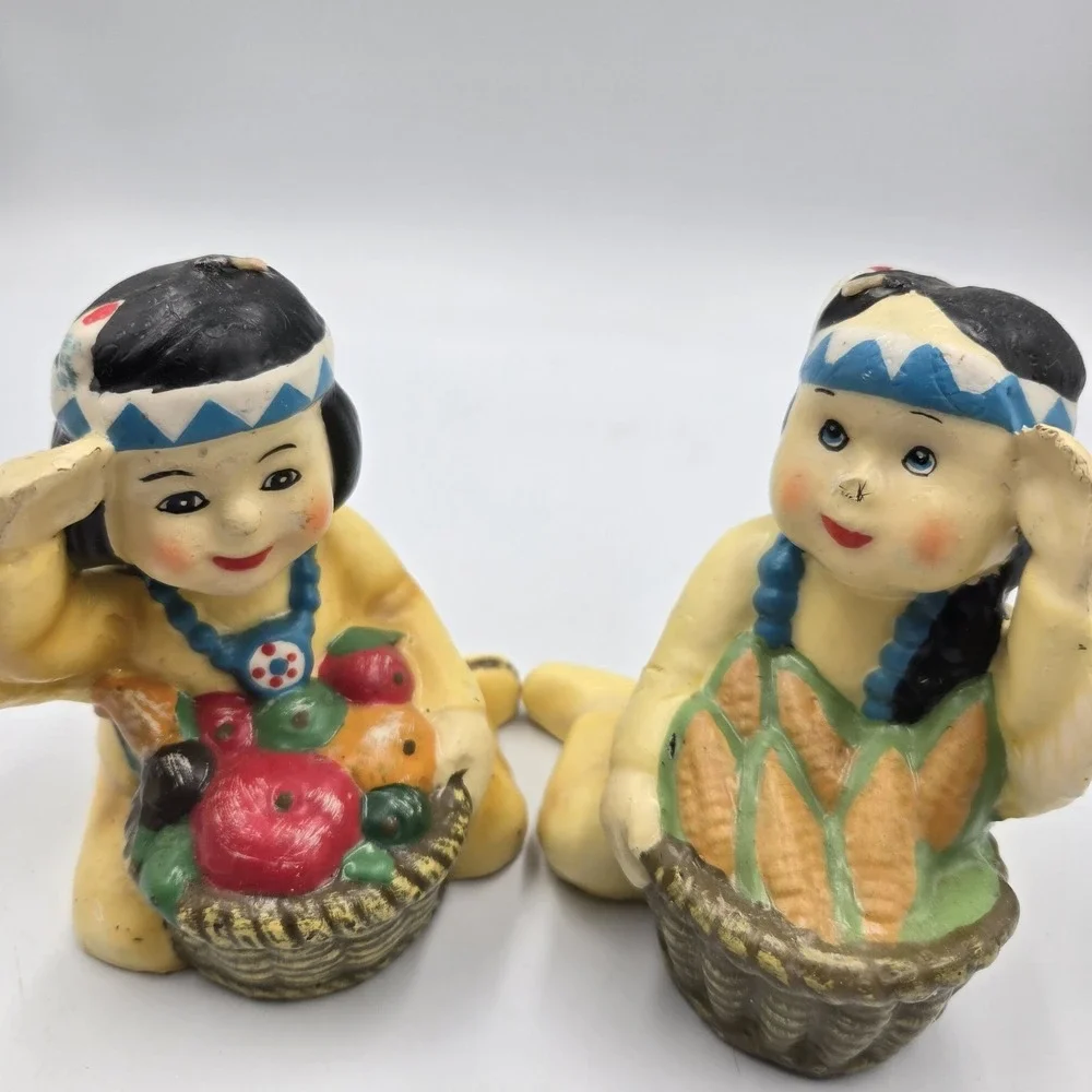 Vintage Set New Novelty Native American Thanksgiving‎ Pilgrim Boy Girl Candles